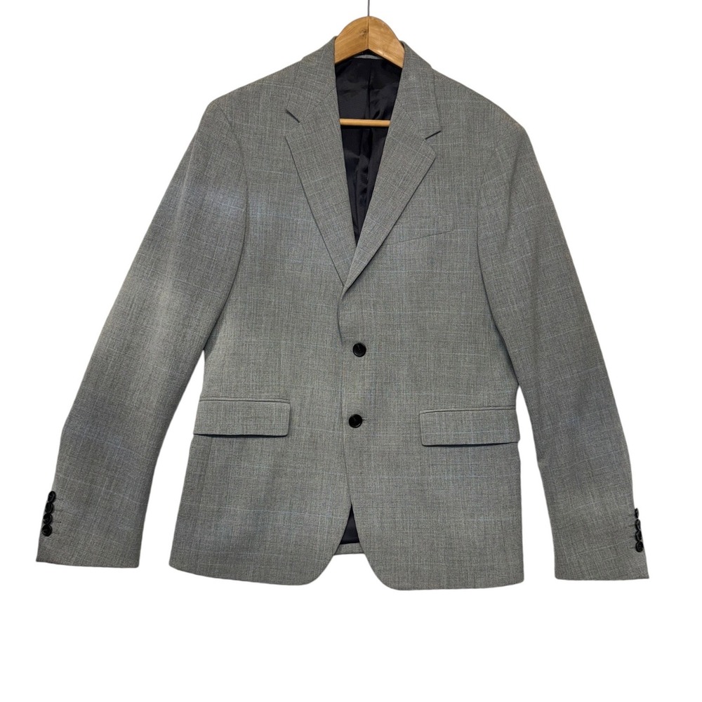 Zara Man Suit Relaxed Fit Blazer‎ Gray Glen Check Blue 38 Regular